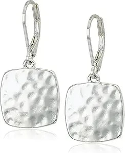 Nine West Women'S Square Hammered Drop Earrings Silver Tone