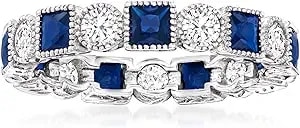 Ross-Simons 1.20 Ct. T.W. Square Simulated Sapphire And .80 Ct. T.W. Cz Eternity Band In Sterling Silver