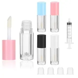 4pcs Empty Lip Gloss Tubes, 6ml Clear Lip Gloss Tubes With Wand, Plastic Lips Glosses Containers For Diy Makeup Lipgloss Making Kit 1 Pcs Syringe