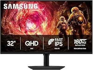 Samsung 32” Odyssey G5 G50F QHD Resolution Gaming Monitor, 180Hz Refresh Rate, Fast IPS Panel, HDR10, Nvidia G-Sync Compatible, 1ms Response Time (Gtg), AMD Freesync™, Adjustable Stand, LS32FG502ENXZA