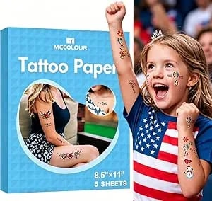 Mecolour Printable Temporary Tattoo Paper For Laser Printer,8.5"x11" 5 Sheets, Diy Image Transfer Decal Paper For Skin