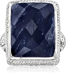 Ross-Simons 17.00 Carat Sapphire Roped-Edge Ring In Sterling Silver