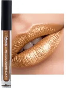 Mynena Gold Metallic Liquid Lipstick - Long Lasting Shimmer Lip Makeup Color - Waterproof No Smudge No Transfer Non Sticky - Lightweight Hydrating Daily Wear 3d Shine Lipstick For Women - Sona
