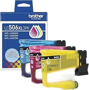 Brother Genuine lc506xl3pk 3-Pack High Yield Cyan, Magenta, And Yellow Ink Cartridges (For Use With Inkvestment 4355, 4555, And 4557 Printers)