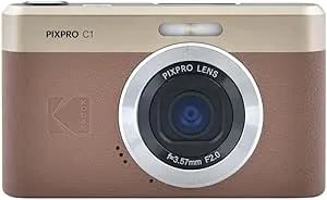 Kodak Pixpro C1 Digital Camera, 13MP Compact Point & Shoot With 4X Digital Zoom, 26mm F/2.0 Wide Angle, 180 Degree Flip Screen, 1080p HD Video, Brown