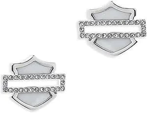 Harley-Davidson Women'S Mother Of Pearl Bar & Shield Logo Stud Earrings - Silver