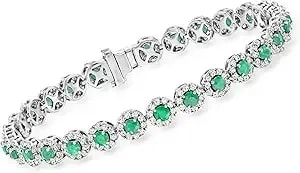 Ross-Simons 3.20 Ct. T.W. Emerald And 2.68 Ct. T.W. Diamond Tennis Bracelet In 14kt White Gold