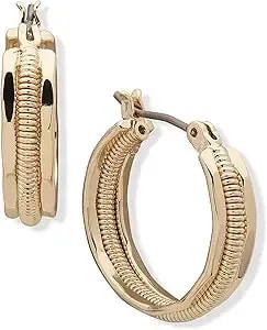 Anne Klein Gold Clickit Triple Row Hoop Earring Featuring Smooth And Textured Accents