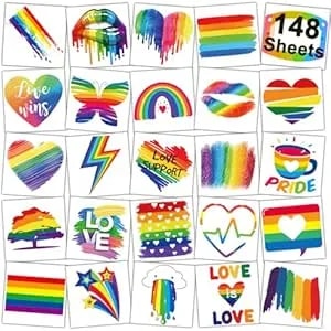 Charlent Rainbow Temporary Tattoos 148 Individually Sheets - Pride Tattoos Heart Lips Love Rainbow Tattoos For Pride Festivals