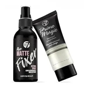 w7 Prime Magic & The Fixer Matte Set - Makeup Primer & Setting Spray Duo For A Smooth, Matte Finish - Pore Minimizer & Shine Control - Quick-Drying, Non-Sticky - Vegan & Cruelty-Free