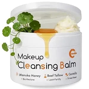 Grocerism Cleansing Balm Makeup Remover, Manuka Honey & Grass-Fed Tallow With Soothing Cica (Centella), Melts Waterproof Mascara & Spf, Non-Comedogenic For Sensitive Dry Skin & Eyes, 3.53 Oz