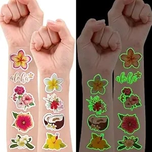 96 Pcs Tropical Flower Hawaiian Pre-Cut Temporary Themed Birthday Favors Supplies DéCor Cute Luau Gifts For Game Boys Girls Classroom School (Glow In The Dark)