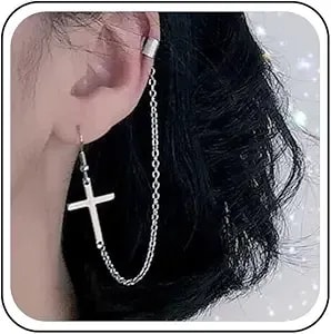 Vintage Cross Cartilage Chain Earrings Silver Long Chain Dangle Earrings Cross Ear Cuff Chain Earrings Helix To Lobe Chain Earrings Jewelry For Women