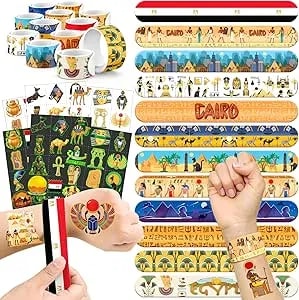 96 Pcs Ancient Egypt Party Favors Set – 72 Pre-Cut Temporary Tattoos & 24 Slap Bracelets, Perfect For Egyptian-Themed Events, Travel-Inspired & Ancient History Gifts