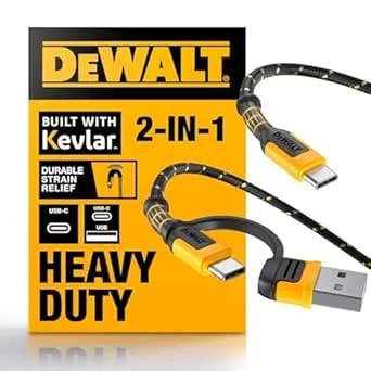 Dewalt Heavy Duty 2in1 Charging Cable, Usb C To Usbc W/Adapter Usb, 60w Pd Fast Charging & Data Sync, Typec Charger Cables For Multiple Devices For Iphone 17/16/15 Pro Max Macbook Ipad Samsung Galaxy