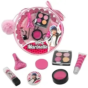 Miraculous Ladybug Kids Makeup Set - 10 Piece Bag With Nail Polish, Hair Chalk, Stickers & More - Safe, Non-Toxic Pretend Play Cosmetics - Marinette Themed Makeup Kit For Children
