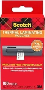 Scotch Thermal Pouches Business Card, 2.3 In X 3.70 In (59 Mm X 94 Mm) - 100-Pack