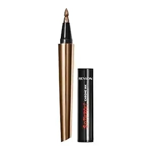 Revlon So Fierce! Chrome Ink Liquid Eyeliner, Longlasting Bold Metallic Pen Liner With Dip Ink Cap For Pearl, Shimmer Blend, 902 Bronzage, 0.03 Oz.