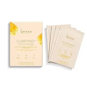 Karuna Skin - Clarifying+ Sheet Masks For Clear Skin, Moisturizing & Hydrating Face Masks Skincare, Sheet Mask With Honey, Salicylic Acid & Burdock Root, 4 Face Mask Sheets Per Pack