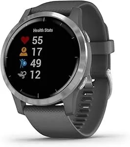 Garmin 010-02174-01 Vivoactive 4, Gps Smartwatch, Features Music, Body Energy Monitoring, Animated Workouts, Pulse Ox Sensors And More, Silver With Gray Band