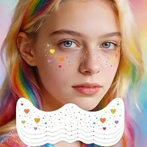Pride Heart Star Freckles Face Tattoo - Rainbow Glitter Temporary Tattoos With Love Symbols - Waterproof Lgbtq+ Sparkle Stickers For Parades, Weddings & Date Nights (8 Sheets)