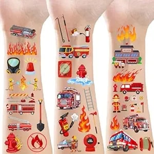 360 Fire Truck Party Temporary Tattoos Stickers Firefighter Party Fireman Birthday Baby Party Favors Decorations Tattoo