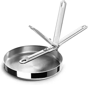 Joseph Joseph Space Steel 9.5" Stainless Steel Frying Pan Skillet With Folding Handle, Induction & Oven Safe