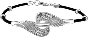 Harley-Davidson Women'S Bar & Shield Bling Wing Leather Cord Bracelet - Silver