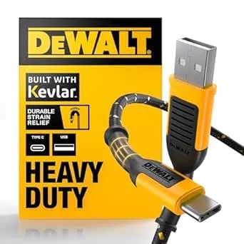 Dewalt Heavy Duty Usb To Usb C Cable, Jobsite Type C Cable, High Speed Usba To Type-C, Fast Charge Usbc Fast Charging Cord For Iphone 16/15 Pro Max, Macbook, Ipad, Samsung Galaxy, 6ft (usb2.0, Black)