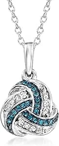 Ross-Simons 0.10 Ct. T.W. Blue And White Diamond Love Knot Pendant Necklace In Sterling Silver