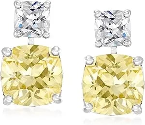 Ross-Simons 10.50 Ct. T.W. Yellow And White Cz Drop Earrings In Sterling Silver