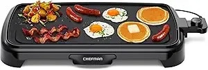 Chefman Xl Electric Griddle With Removable Temperature Control, Immersible Flat Top Grill, Burger, Eggs, Pancake Griddle, Nonstick Extra Large Cooking Surface, Slide Out Drip Tray, 10 X 20 Inch