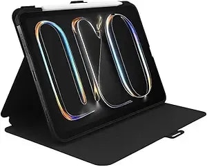 Speck New Ipad Pro 11 Inch Case 2024/2025 (Latest Model/m5/m4)- With Pencil Holder, Drop & Camera Protection, Slim Multi Range Stand, Balance Folio, No Auto/Sleep Wake Function - Black/Black/White