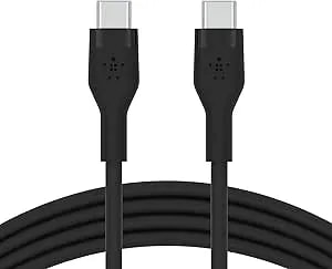 Belkin Boostcharge Flex Silicone Usb-C To Usb-C Charging Cable (1m/3.3ft) For Iphone 16, Iphone 16 Pro, Galaxy s25, s24, Pixel 9 & 8, Nintendo Switch 2 & More With Cable Clip - Black