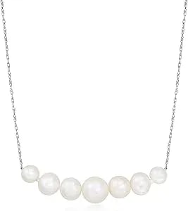 Ross-Simons 5-9mm Cultured Pearl Bar Necklace In 14kt White Gold