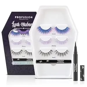 Profusion Cosmetics Lash Madness False Eyelashes With Adhesive Liner Pen - 3 Bold Lash Styles For Natural Looks, Lightweight Flexible Band & Comfortable All-Day Wear