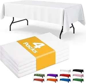 White Plastic Table Cloth - 4 Pack 54" × 108" Rectangle Disposable Tablecloths For 6ft Tables, Table Cover For Party, Holiday & Gathering Use - Rectangle, 6 Ft Tables, Party Holiday Gathering