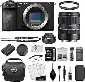 Sony a6700 Mirrorless Camera Bundled With Sigma 18-50mm F/2.8 Dc Dn Lens + 64gb Memory Card + Photo Starter Kit + Camera Case + Charger + 55mm Filter + Cleaning Cloth (8 Items)