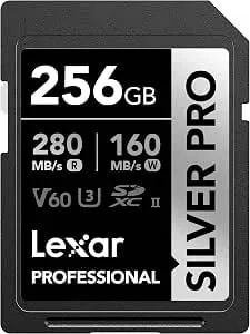 Lexar 256gb Professional Silver Pro Sd Card, Uhs-Ii, c10, u3, v60, Full Hd, 4k, Up To 280mb/S Read Sdxc Memory Card, For Professional Photographer, Videographer, Enthusiast (lsdsipr256g-Bnnnu)
