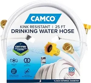 Camco Tastepure 25-Ft Rv Drinking Water Hose - Made In The Usa - Contains No Lead, No Bpa & No Phthalate - Features Diamond-Hatch Reinforced Pvc Design - 5/8” Inside Diameter (22783)