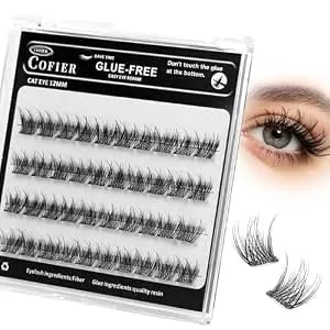 Glue-Free Wispy Lash Clusters Kit, 40 Pcs Individual Eyelash Clusters (12mm C Curl) - Diy Cluster Eyelash Extensions, Natural Fluffy Fake Lashes For Home Use, Beginners Friendly