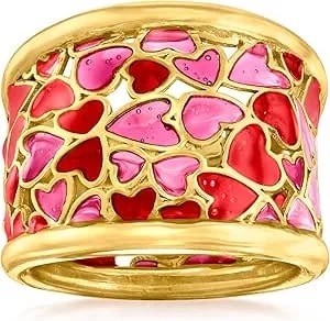 Ross-Simons Italian Red And Pink Enamel Heart Ring In 18kt Gold Over Sterling