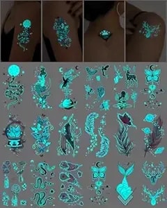 Glow In The Dark Butterfly Temporary Tattoos For Women Adult, Luminous Feather Flower Butterflies Wings Fake Tattoo Stickers Art Makeup Waterproof For Face Body Arm Party Favors
