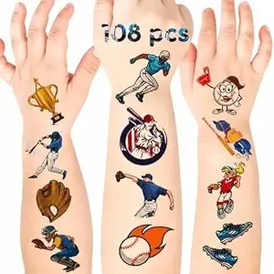 108 Pcs Baseball Temporary Tattoos For Kids Boys, Sports Theme Party Favors Decorations, Waterproof Fake Tattoos Stickers For Baseball Birthday Party Supplies, School Carnival Rewards