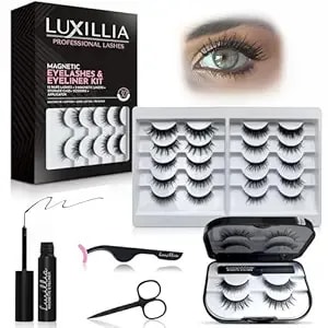 Luxillia 16-Piece Magnetic Eyelashes With Applicator & Magnetic Eyeliner Kit – Reusable Natural Magnetic Lashes – Easy Apply Lash Kit For Beginners – Waterproof, Short & Dramatic Looks