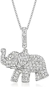 Ross-Simons 0.33 Ct. T.W. Pave Diamond Baby Elephant Pendant Necklace In Sterling Silver
