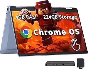 Hp Chromebook x360 14" Fhd Touchscreen Laptop, Intel Processor n100, 4gb Ram, 224gb Storage(64gb Emmc+160gb Docking Station Set), Uhd Graphics, Wi-Fi 6, 720p Hd Camera, Chrome Os, Sky Blue