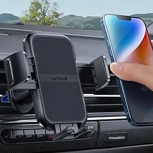 Lamicall 2026 Wider Clamp & Metal Hook Car Phone Holder Vent Accessories - Thick Cases Friendly Phone Holders For Your Car Mount Hands Free For Women Men Gift For Iphone 17 16 15 14 13 Pro Max Black