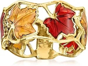 Ross-Simons Italian Red And Yellow Enamel Leaf Ring In 14kt Yellow Gold
