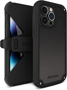 Pelican Shield Kevlar Series - Iphone 14 Pro Max Case 6.7" [Compatible With Magsafe] [21ft Military Grade Drop Protection] Magnetic Charging Iphone Case With Belt Clip Holster Kickstand Cover - Black